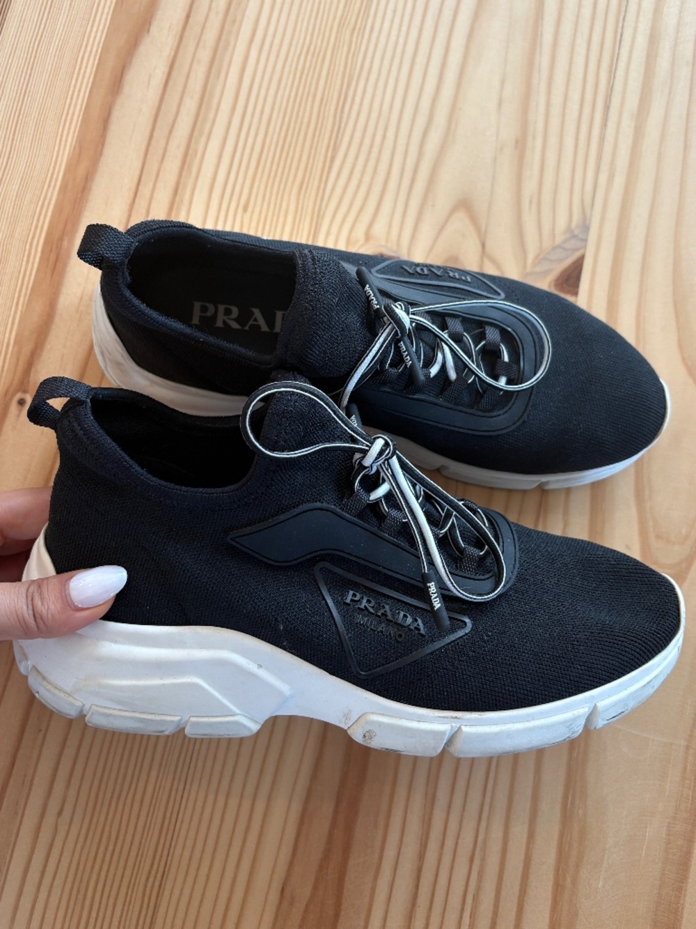 Prada Cloudbust Knit Sneakers Black White EU 36 US 6 Includes Box